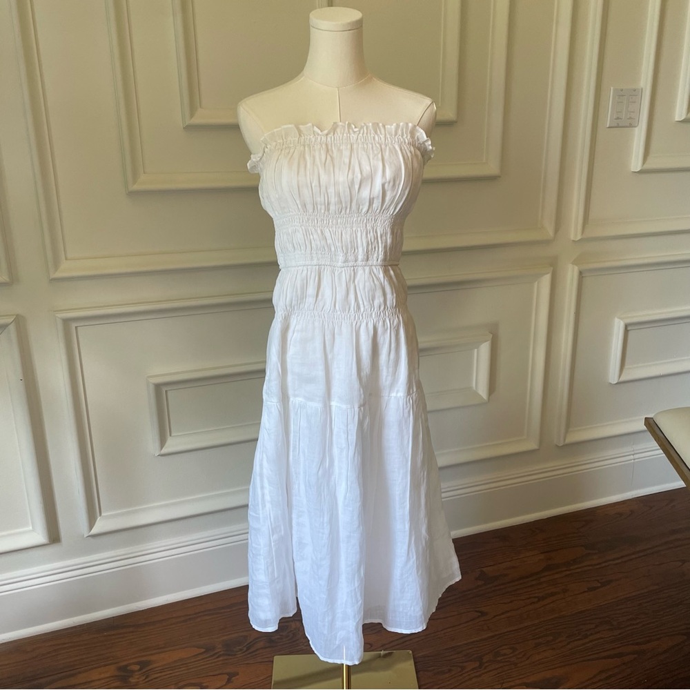 NWOT Frame White Dress XS Strapless beach linen smocked midi comfy